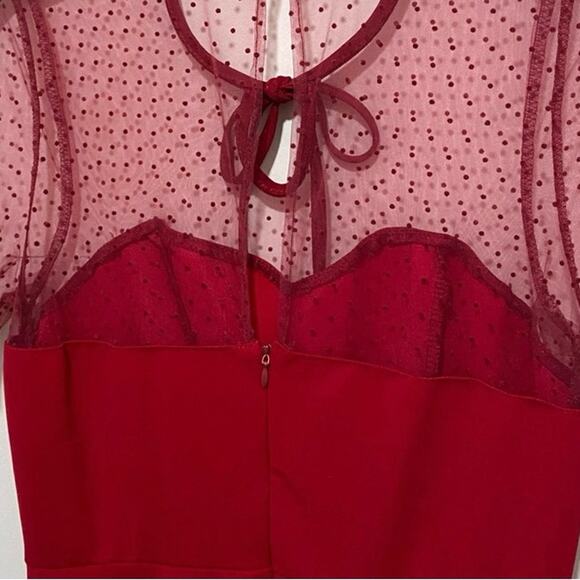 Red Party Dress Size Juniors Medium Dotted Swiss Yoke Fit & Flare Zip Back - Picture 7 of 12